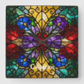 Personalized Stained Glass Wall Clock  スクエア壁時計 (正面)
