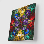 Personalized Stained Glass Wall Clock  スクエア壁時計 (傾斜)