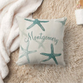 Personalized Starfish Green Beige Coastal クッション (ブランケット)