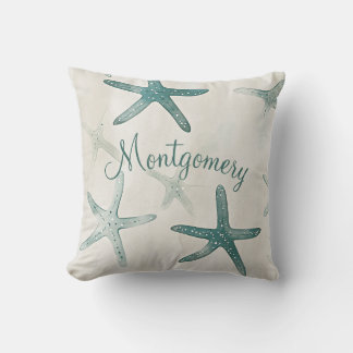 Personalized Starfish Green Beige Coastal クッション