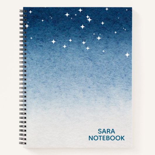 Personalized Starry Night Blue Gradient Notebook ノートブック (正面)
