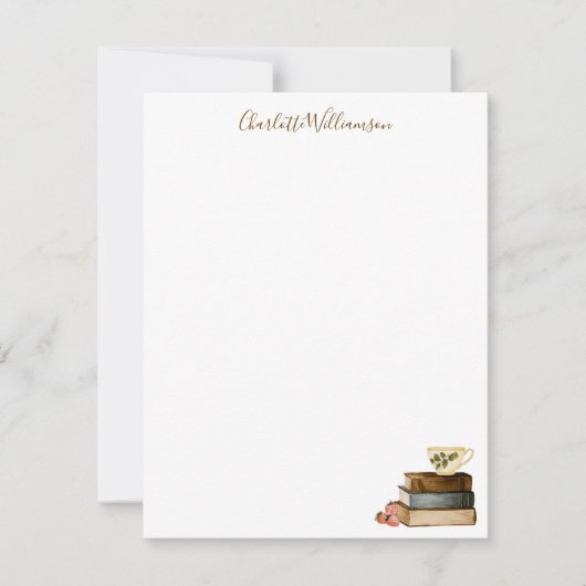 Personalized Stationery Cozy Book Lover Watercolor ノートカード (正面)