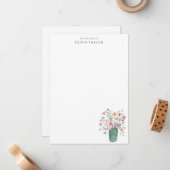 Personalized Stationery Name Hand-Painted Floral  ノートカード (正面/裏面インサイチュ)