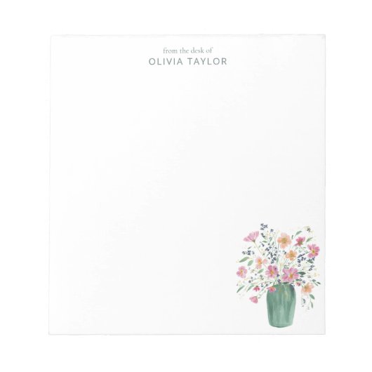 Personalized Stationery Name Hand-Painted Floral  ノートパッド (正面)