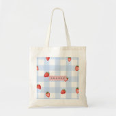 Personalized Strawberry & Blue Gingham Pattern トートバッグ (正面)
