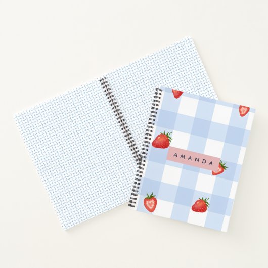 Personalized Strawberry & Blue Gingham Pattern ノートブック (内部)