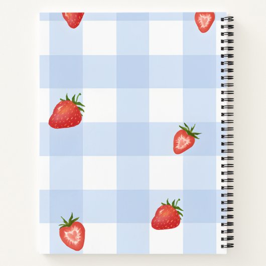 Personalized Strawberry & Blue Gingham Pattern ノートブック (裏面)