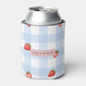 Personalized Strawberry & Blue Gingham Pattern 缶クーラー (缶正面)