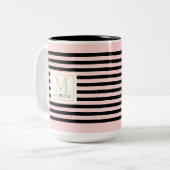 Personalized Stripe Name Mug Pink ツートーンマグカップ (正面左)