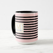 Personalized Stripe Name Mug Pink ツートーンマグカップ (正面左)