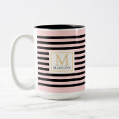 Personalized Stripe Name Mug Pink ツートーンマグカップ (左)