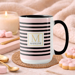 Personalized Stripe Name Mug Pink ツートーンマグカップ