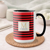 Personalized Stripe Name Mug Red Black White マグカップ