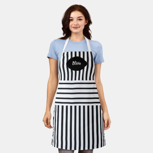 Personalized Striped Apron for Her | Custom  エプロン (着用した状態)