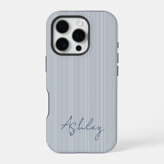 Personalized Striped Blue Tones Minimalist Chic iPhoneケース (裏面)