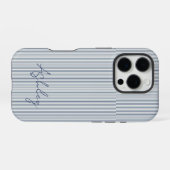 Personalized Striped Blue Tones Minimalist Chic iPhoneケース (裏面横)