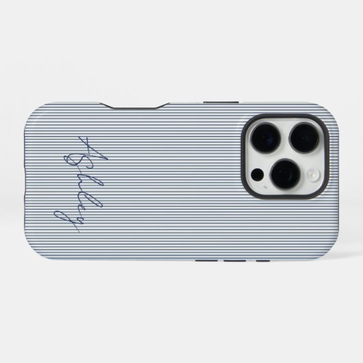 Personalized Striped Blue Tones Minimalist Chic iPhoneケース (裏面横)