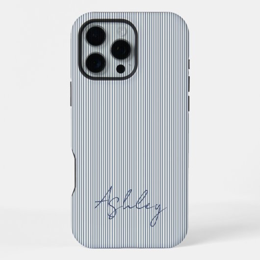 Personalized Striped Blue Tones Minimalist Chic iPhoneケース (裏面)