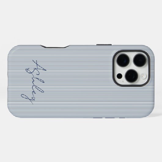 Personalized Striped Blue Tones Minimalist Chic iPhoneケース (裏面横)