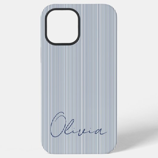Personalized Striped Blue Tones Minimalist Chic iPhoneケース (裏面)