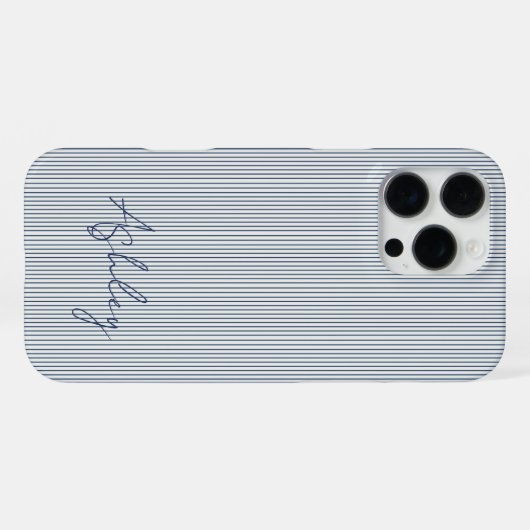 Personalized Striped Blue Tones Minimalist Chic iPhoneケース (裏面横)