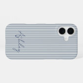 Personalized Striped Blue Tones Minimalist Chic iPhone 16ケース (裏面横)