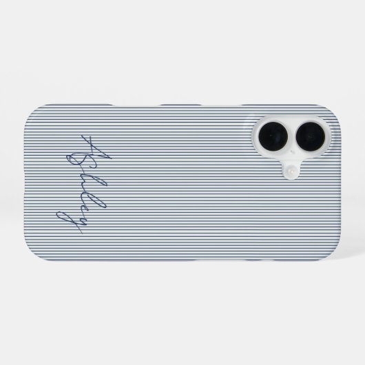 Personalized Striped Blue Tones Minimalist Chic iPhone 16ケース (裏面横)