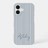 Personalized Striped Blue Tones Minimalist Chic iPhone 16ケース (裏面)