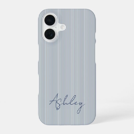 Personalized Striped Blue Tones Minimalist Chic iPhone 16ケース (裏面)