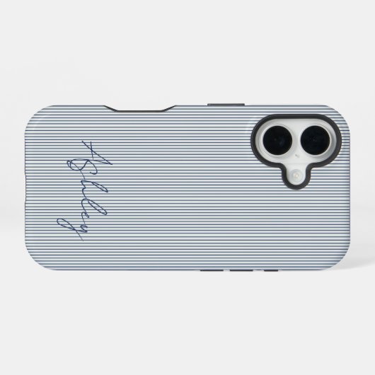 Personalized Striped Blue Tones Minimalist Chic iPhone 16ケース (裏面横)