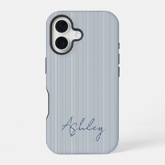 Personalized Striped Blue Tones Minimalist Chic iPhone 16ケース (裏面)