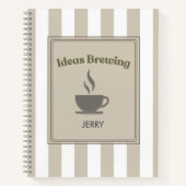 Personalized Striped Khaki "Ideas Brewing" ノートブック (正面)