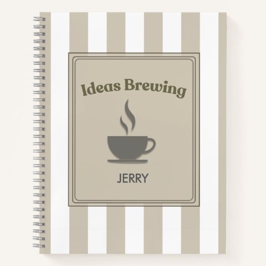 Personalized Striped Khaki "Ideas Brewing" ノートブック (正面)