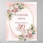 Personalized Stylish Rose Gold 50th Birthday Table ポスター (正面)