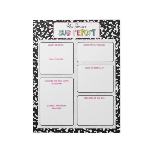 Personalized Substitute Teacher Report Note ノートパッド (回転)