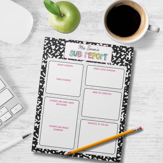 Personalized Substitute Teacher Report Note ノートパッド
