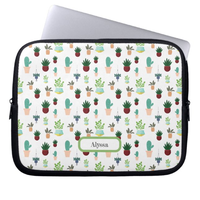 Personalized Succulent Cacti laptop sleeve ラップトップスリーブ (正面)