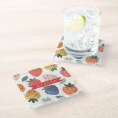 Personalized Summer Colorful Strawberry Pattern ガラスコースター (アングル)