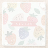 Personalized Summer Colorful Strawberry Pattern ガラスコースター (裏面)