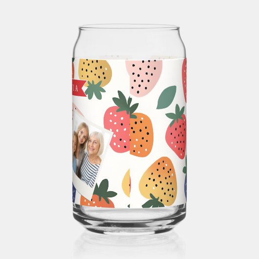 Personalized Summer Colorful Strawberry Pattern ガラス缶 (左)