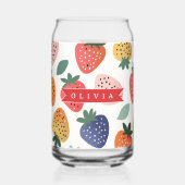 Personalized Summer Colorful Strawberry Pattern ガラス缶 (正面)