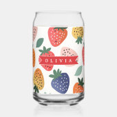 Personalized Summer Colorful Strawberry Pattern ガラス缶 (裏面)
