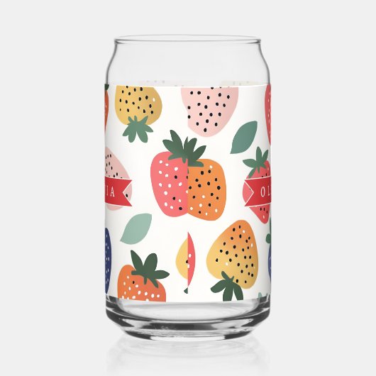 Personalized Summer Colorful Strawberry Pattern ガラス缶 (右)