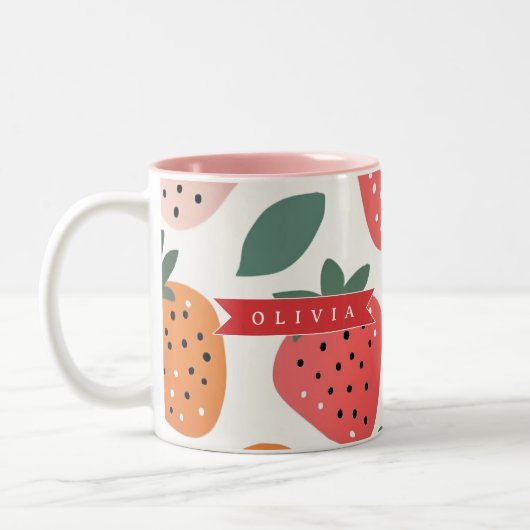 Personalized Summer Colorful Strawberry Pattern ツートーンマグカップ (左)