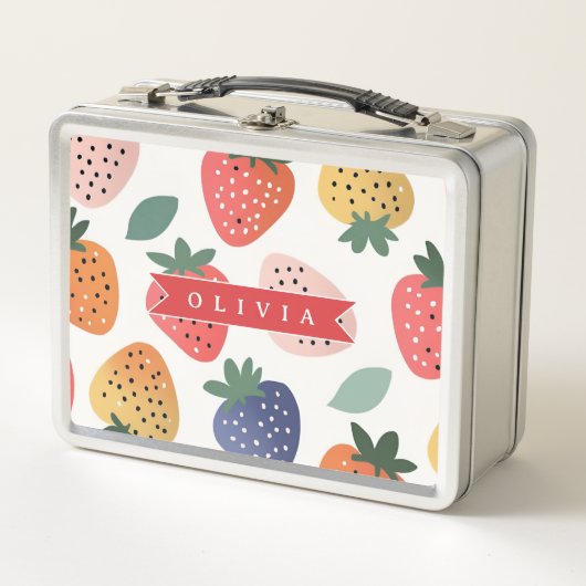 Personalized Summer Colorful Strawberry Pattern メタルランチボックス (正面)