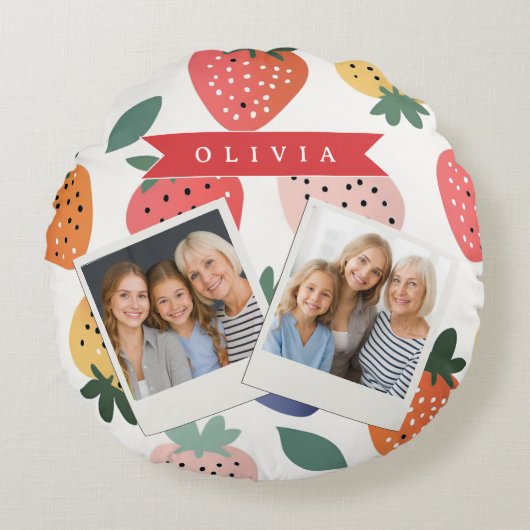 Personalized Summer Colorful Strawberry Pattern ラウンドクッション (正面)