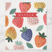 Personalized Summer Colorful Strawberry Pattern ワインラベル (シングルラベル)