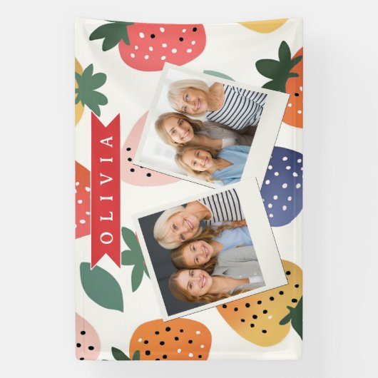 Personalized Summer Colorful Strawberry Pattern 横断幕 (縦)