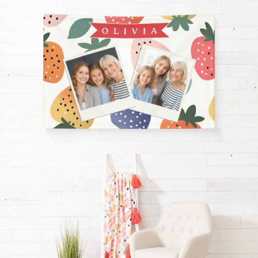 Personalized Summer Colorful Strawberry Pattern 横断幕 (インサイチュ)