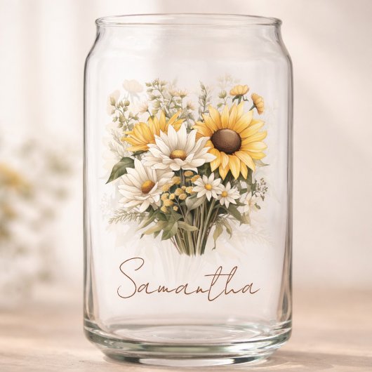 Personalized Summer Daisy Bouquet with Name ガラス缶